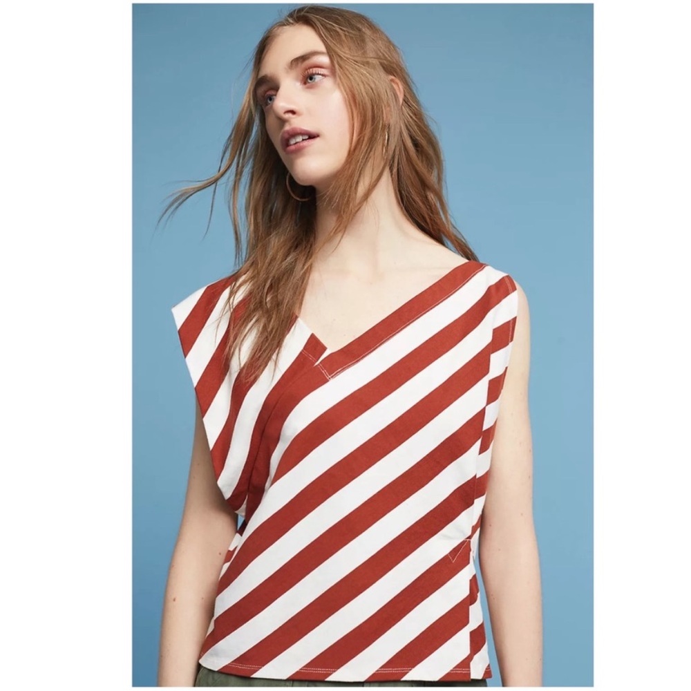 NWT Anthropologie Striped Asymmetrical Sleeveless Cotton Top Size XS